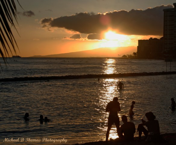 Sunset on Waikiki Beach in Hawaii