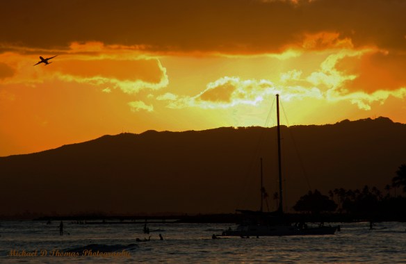 Sunset on Waikiki Beach in Hawaii 